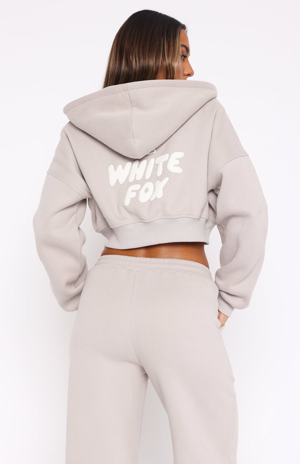 White Fox Offstage Cropped Zip Hoodie Moon
