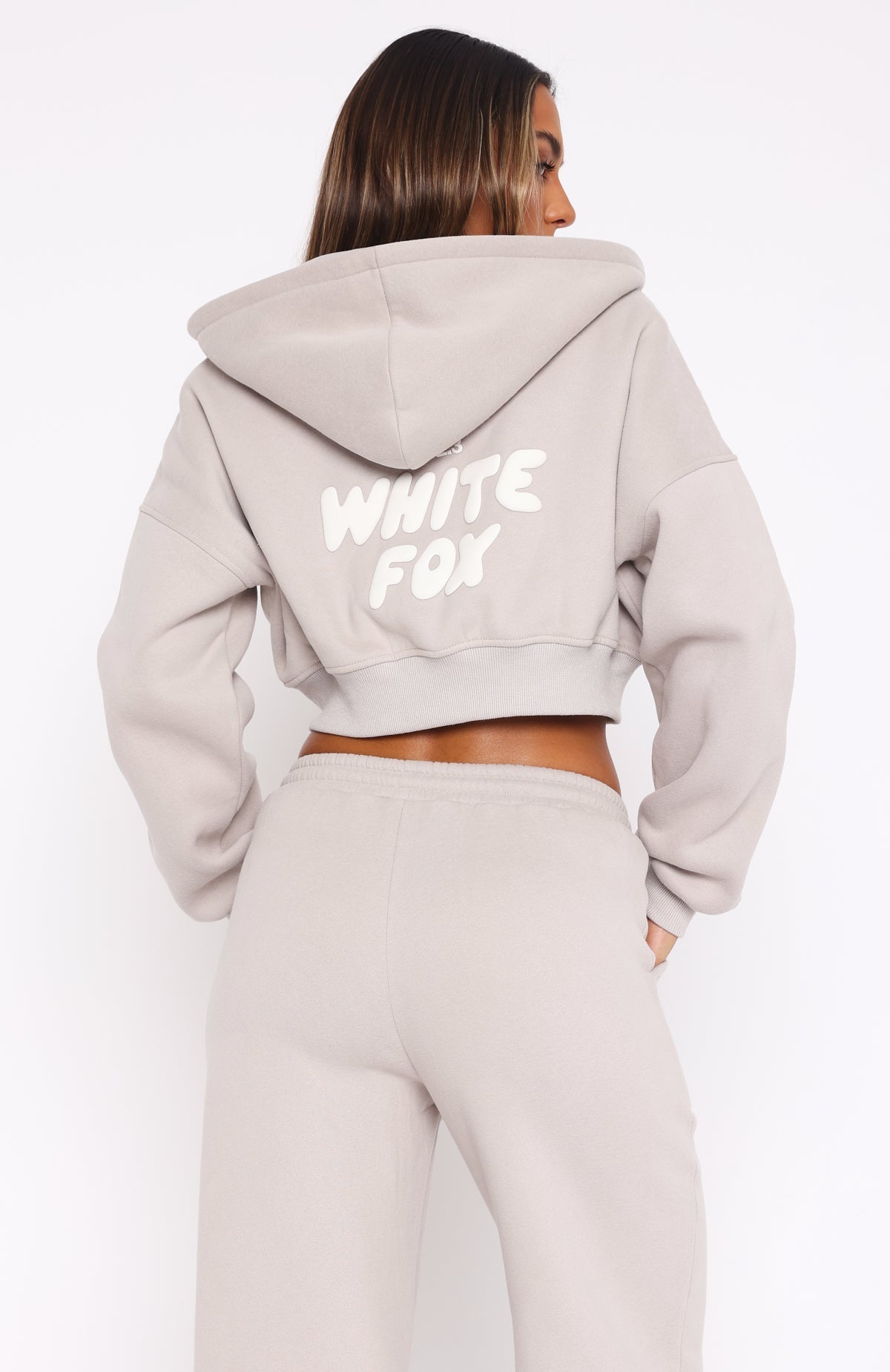 White Fox Offstage Cropped Zip Hoodie Moon