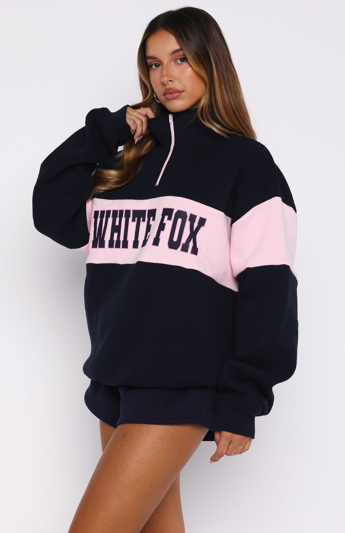 White Fox Show Yourself Zip Front Sweater Navy