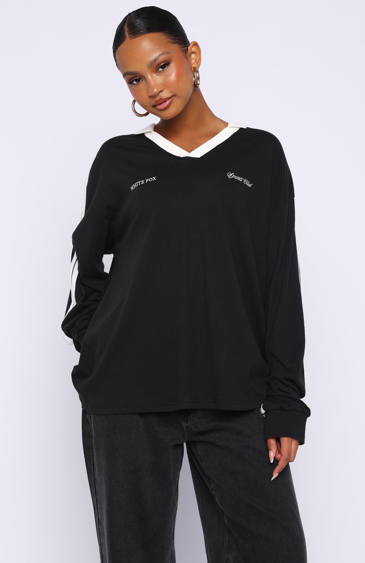 White Fox Dreamy Skies Long Sleeve Oversized Jersey Black