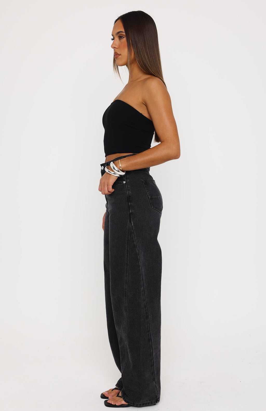 White Fox Kiara High Rise Barrel Leg Jeans Black Acid