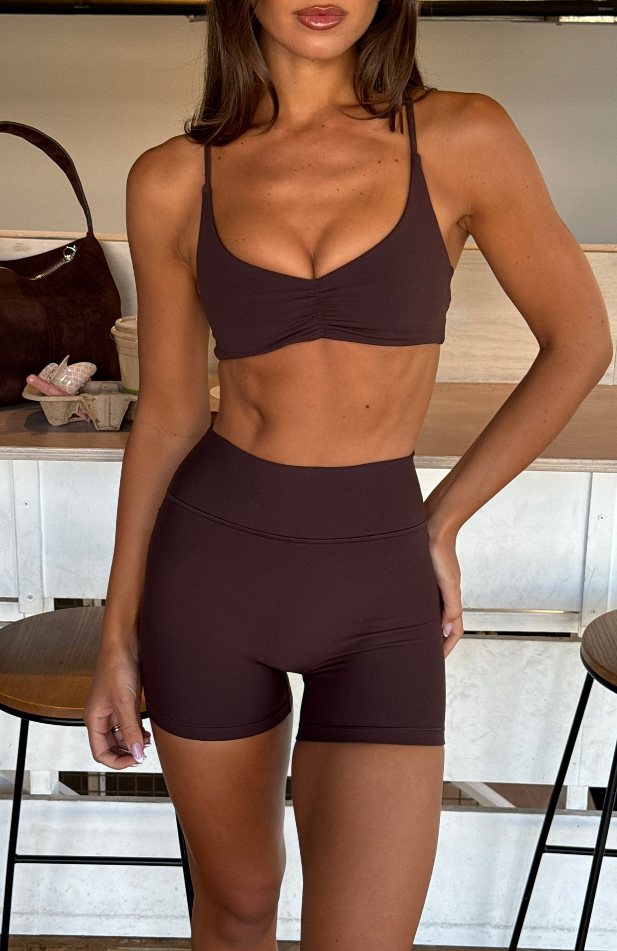 White Fox Fusion Sports Bra Dark Chocolate