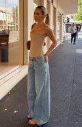 White Fox Maeve Low Rise Wide Leg Jeans Light Blue Wash