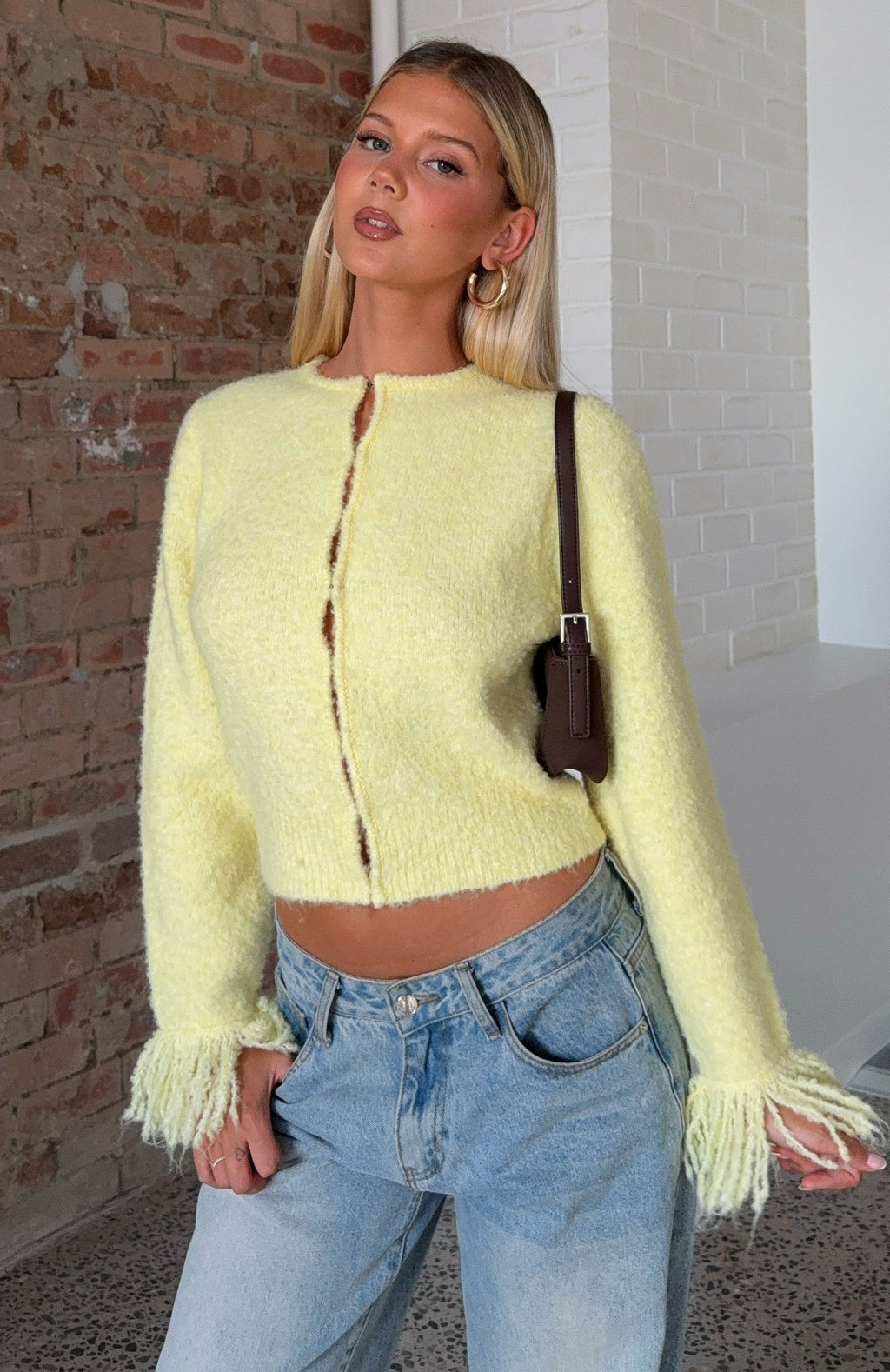 White Fox Baby It's Cold Knit Cardigan Lemon