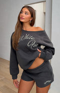 White Fox Lucky Thirteen Elsa Off Shoulder Sweater Charcoal