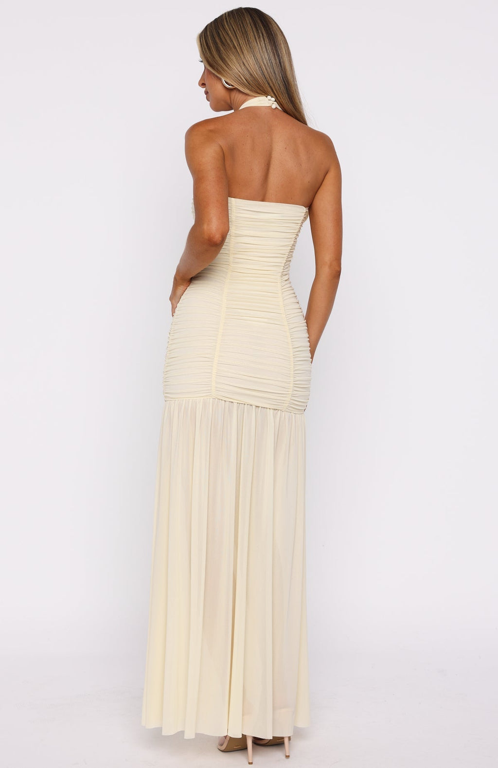 White Fox Unbothered Always Halter Maxi Dress Butter
