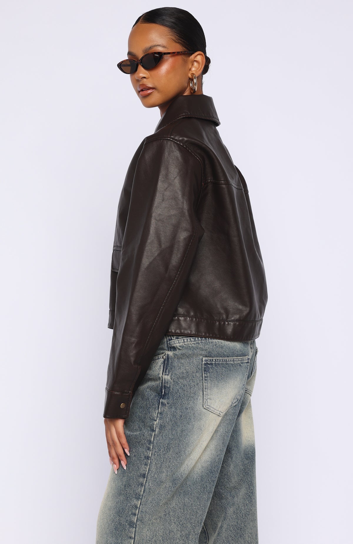 White Fox I Know Love PU Jacket Chocolate