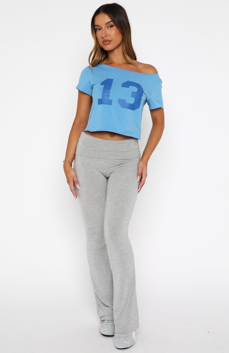 White Fox Whenever You're Ready Off Shoulder Relaxed Tee Blue