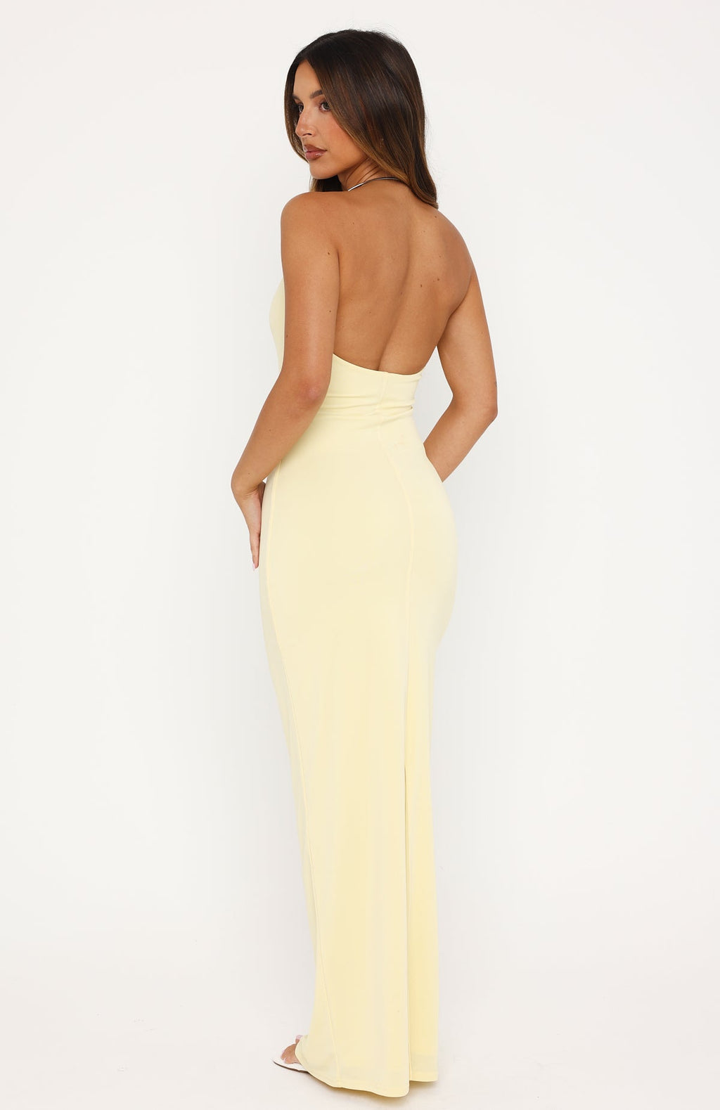 White Fox Cute Without Apology Halter Maxi Dress Lemon