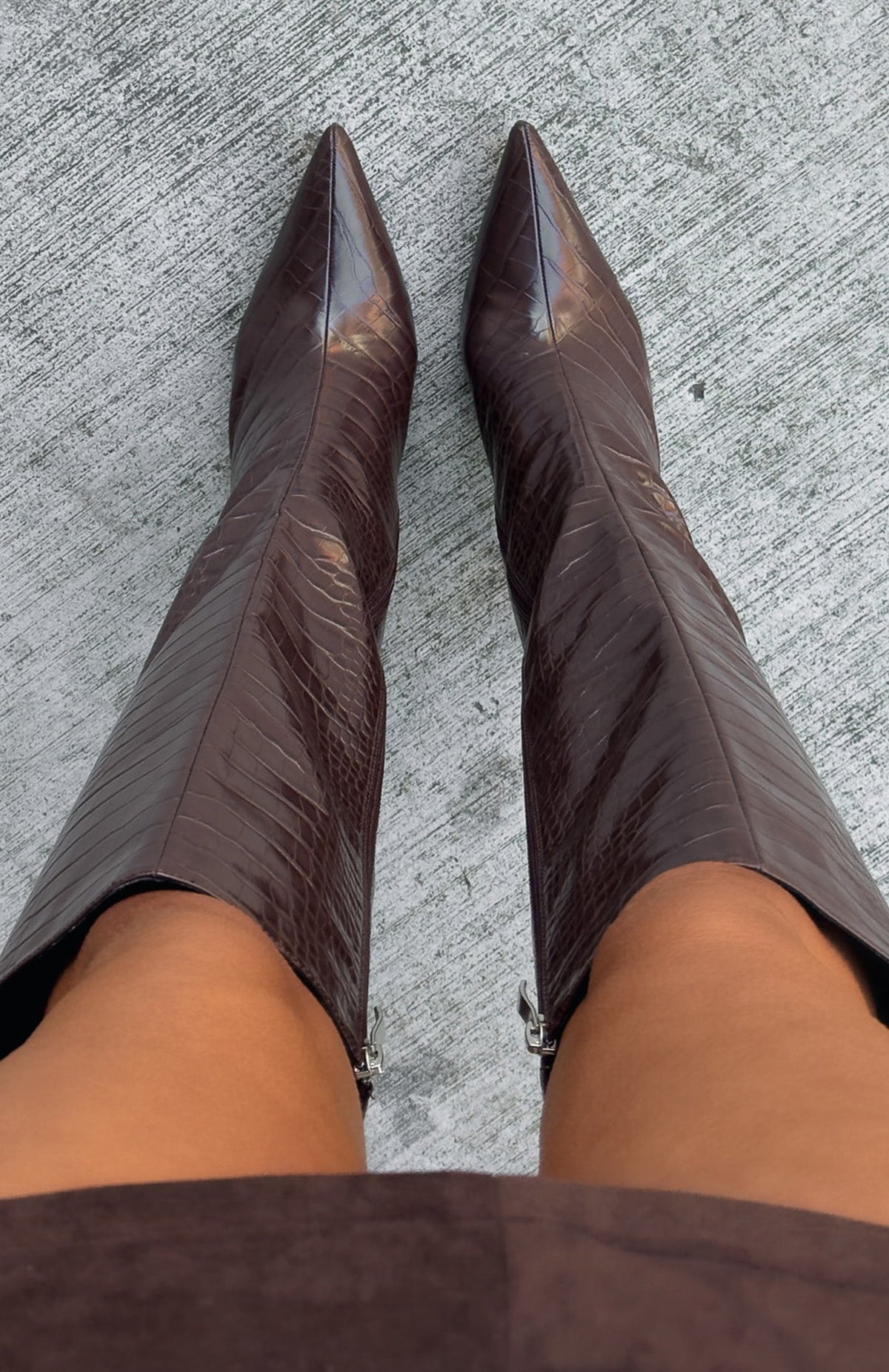 White Fox Ziggy Knee High Boots Chocolate Croc