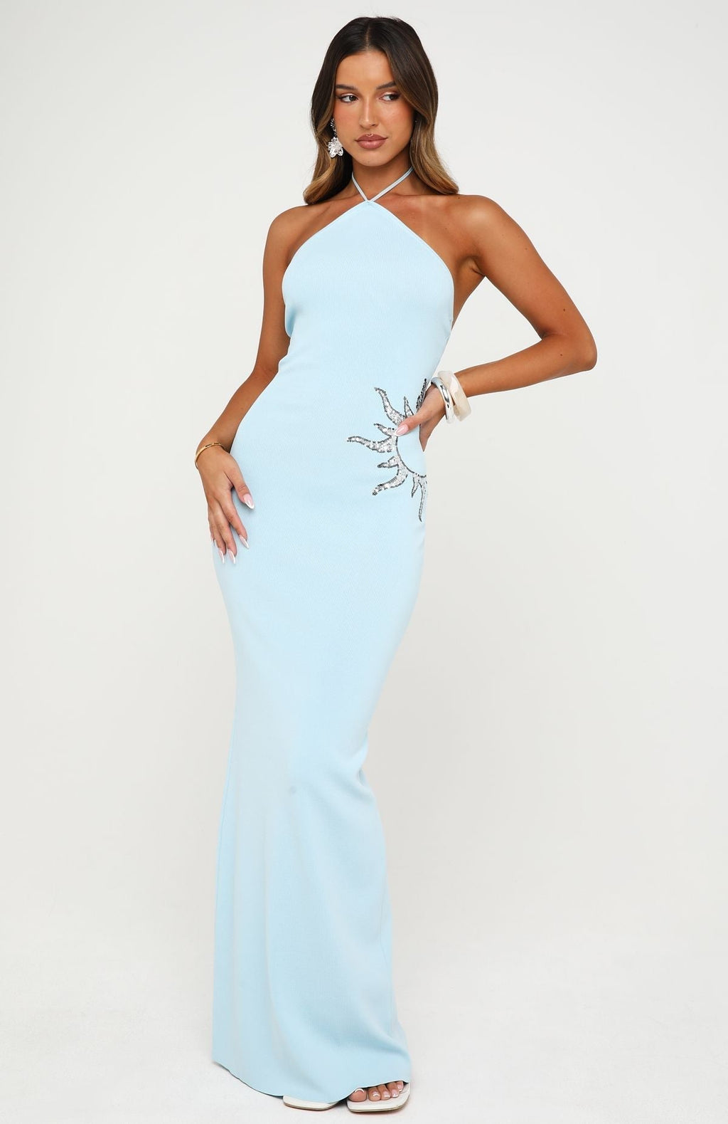 White Fox Sunflare Knit Maxi Dress Ice Blue