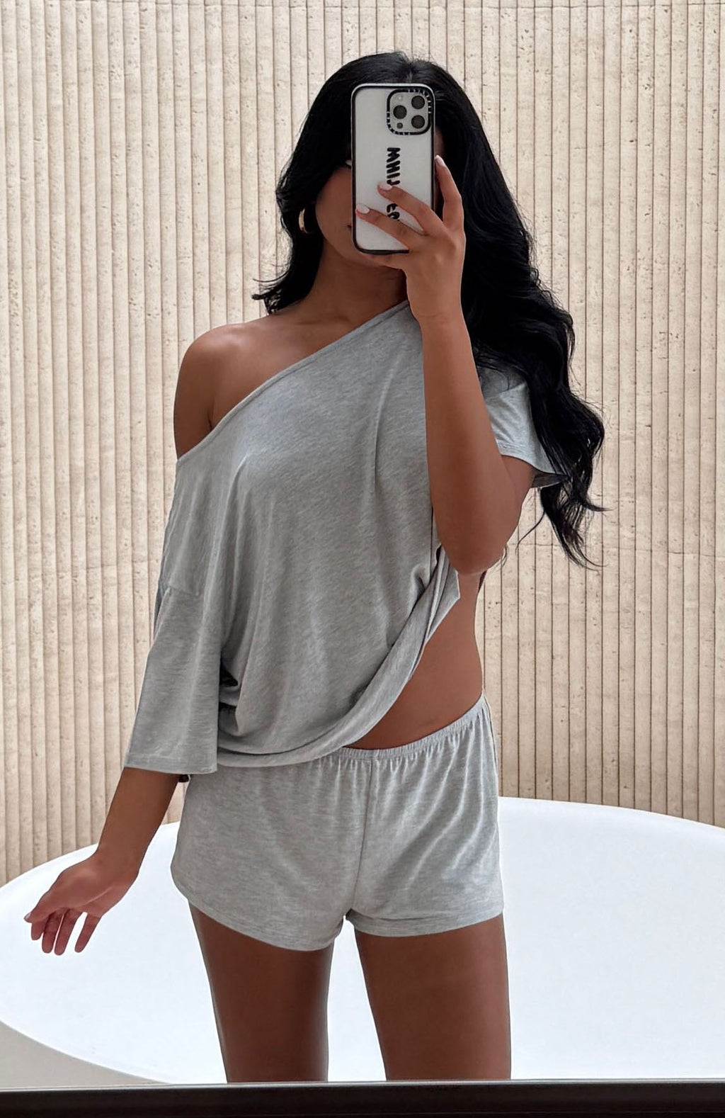 White Fox Slow Life Pyjama Shorts Grey Marle