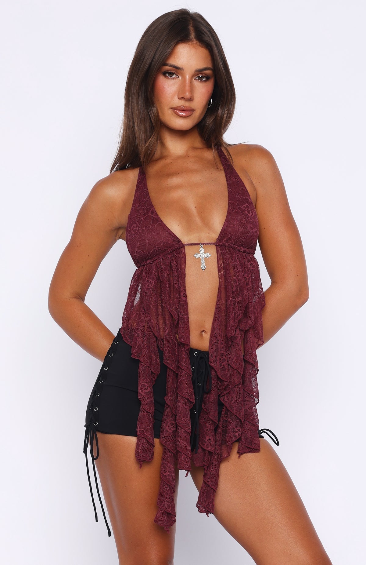 White Fox Bright Lights Halter Top Cherry Cola