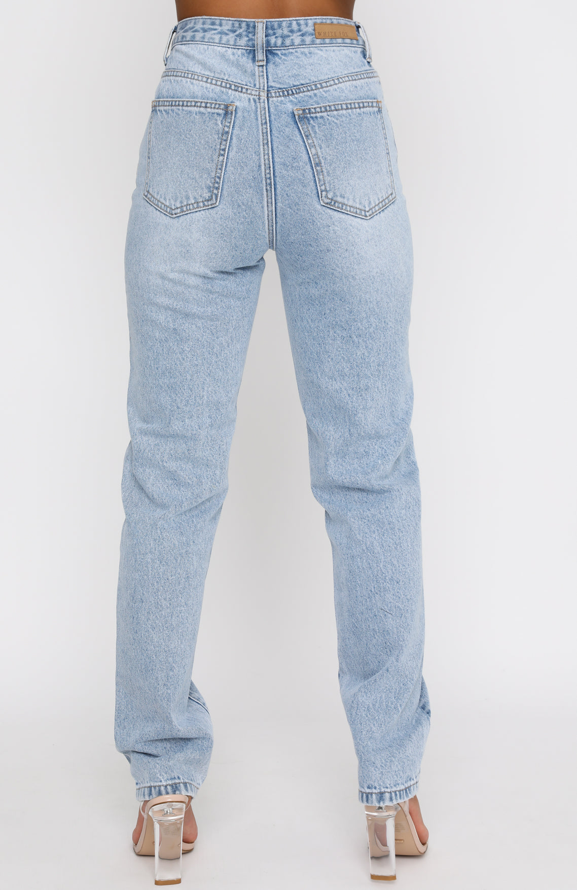 White Fox Who's That Girl Straight Leg Denim Jeans Washed Blue