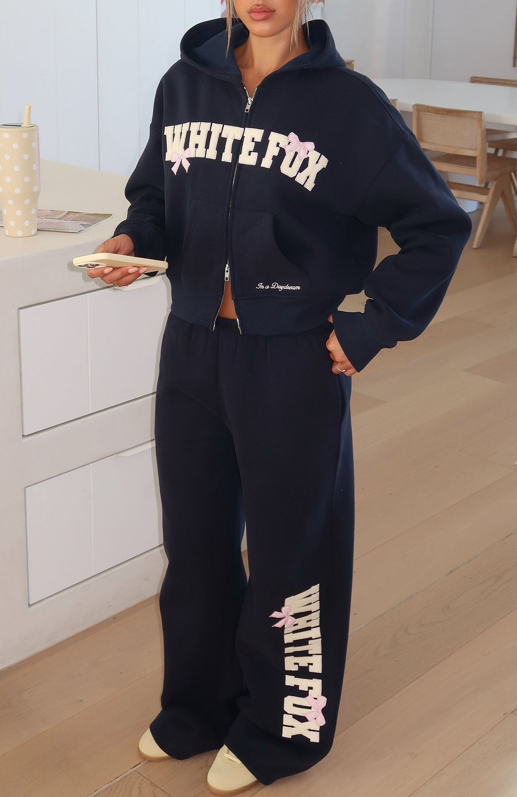 White Fox Daydreamers Madeline Wide Leg Sweatpants Navy