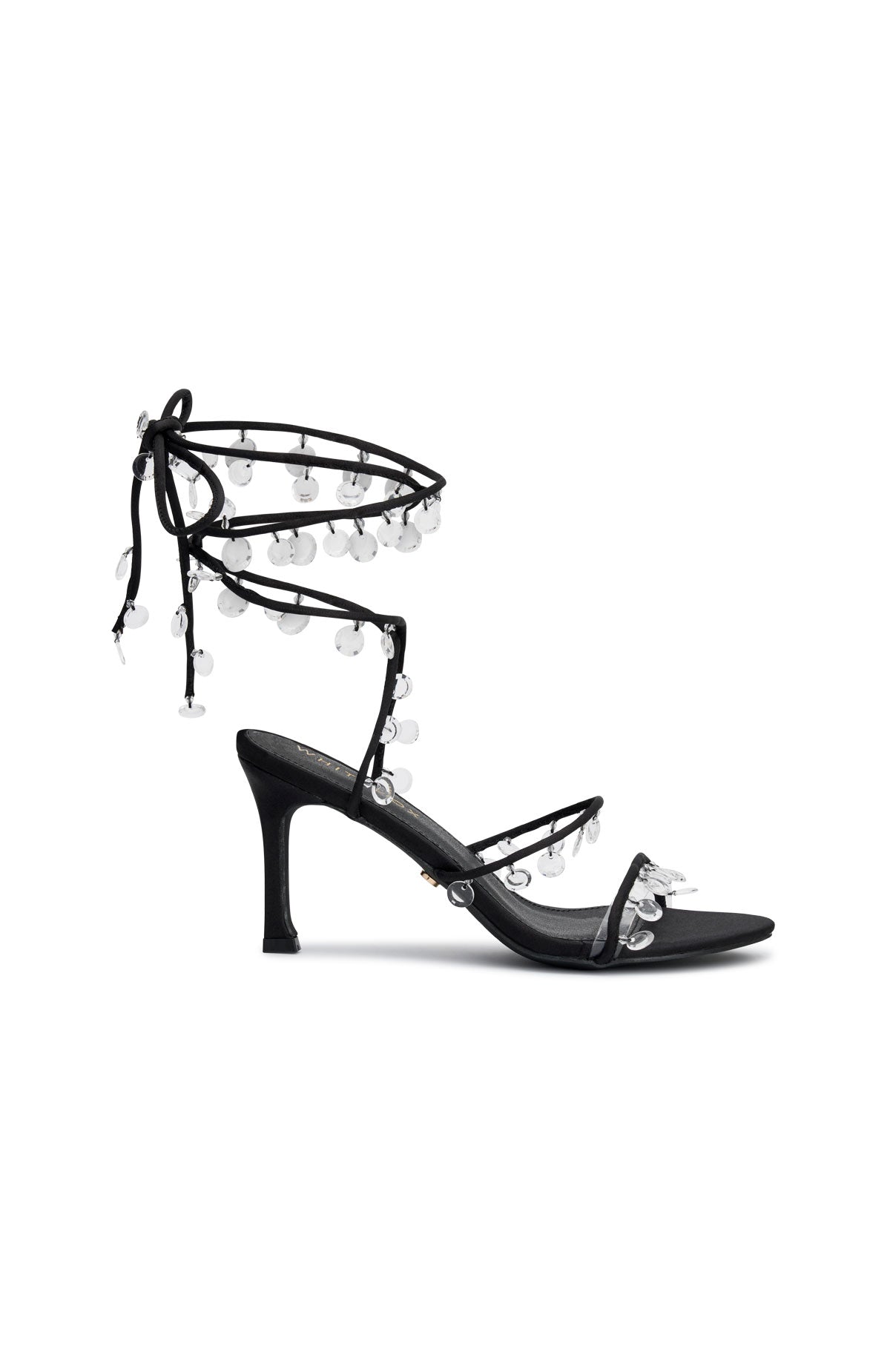 White Fox Rania Wrap Crystal Heels Black