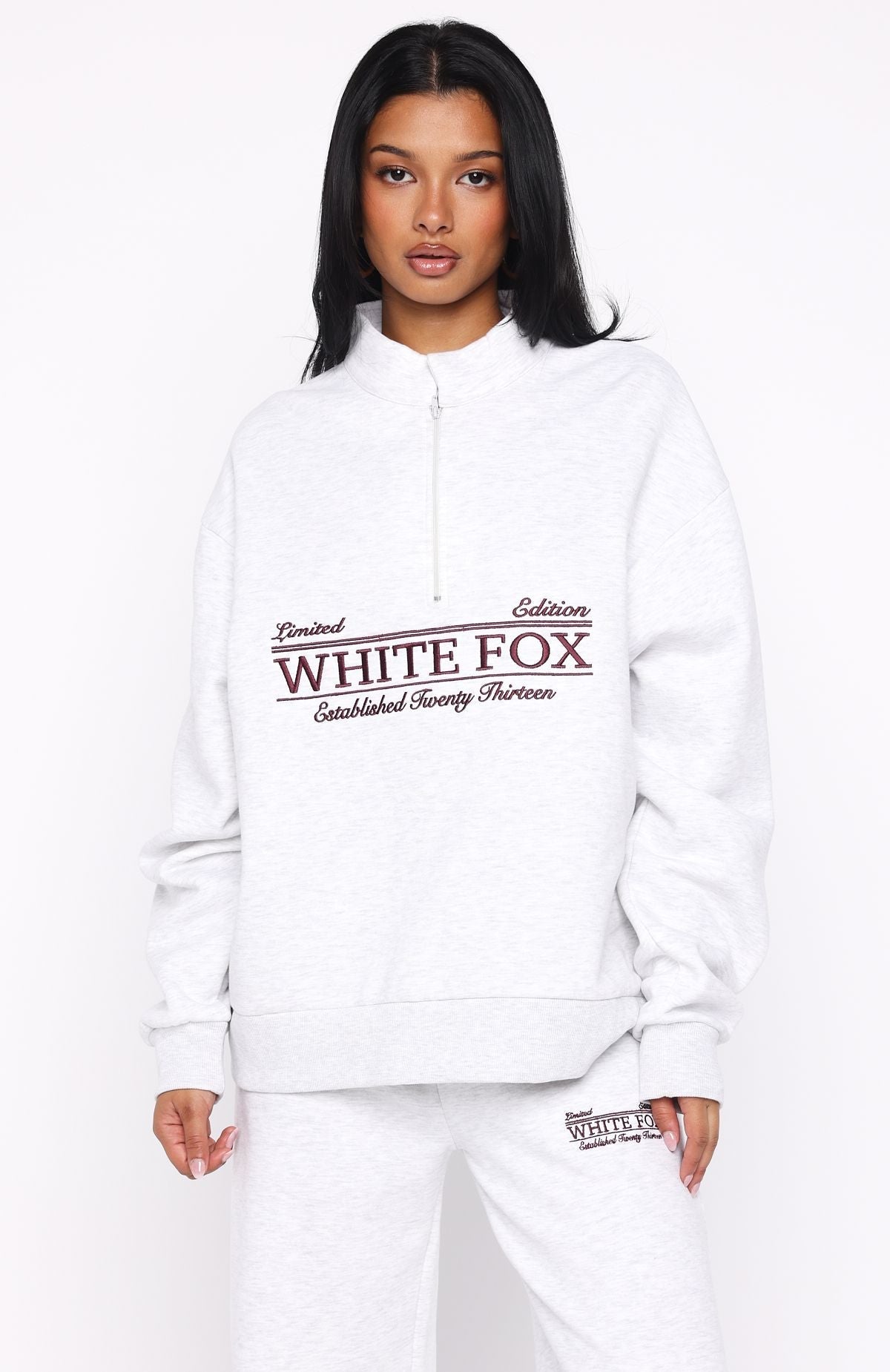 White Fox Standing My Ground Zip Front Sweater Grey Marle