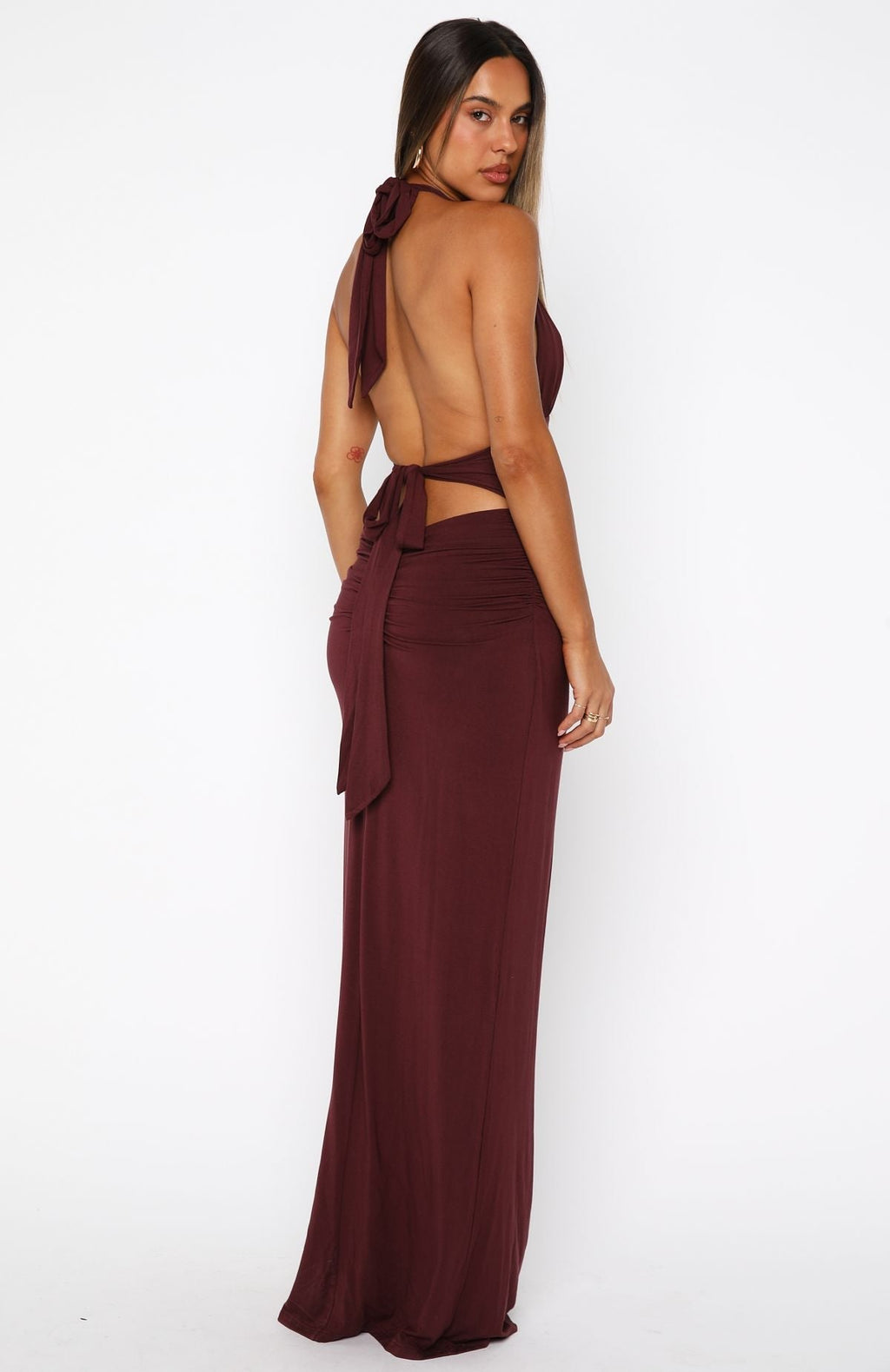 White Fox Say What You Feel Halter Maxi Dress Burgundy
