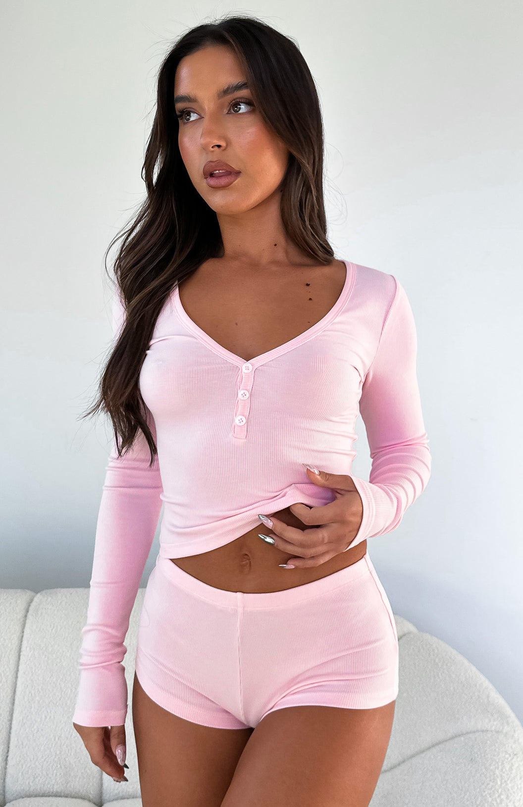 White Fox Girl Talk Pyjama Set Baby Pink