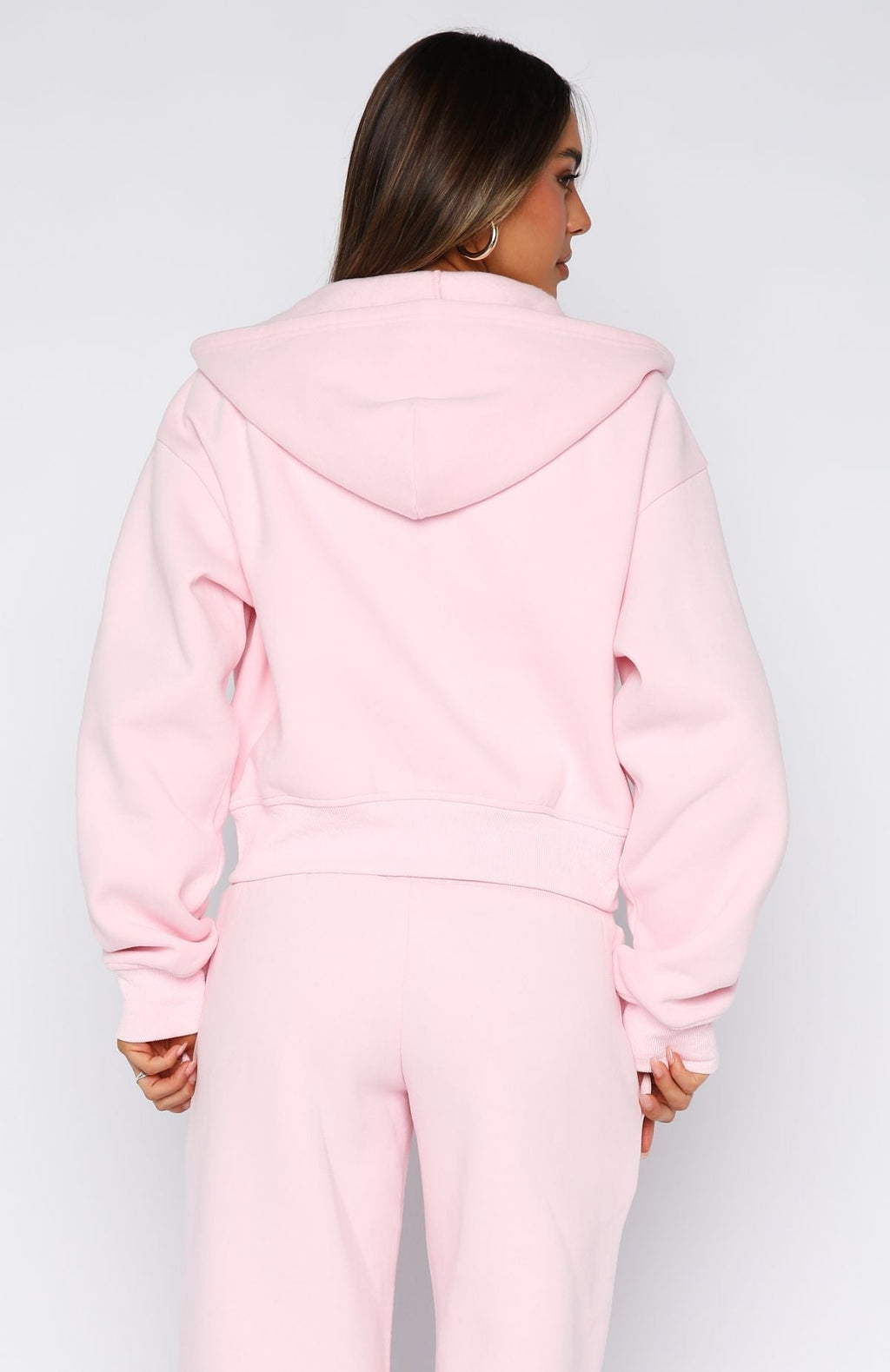 White Fox Come A Long Way Boxy Zip Front Hoodie Pink