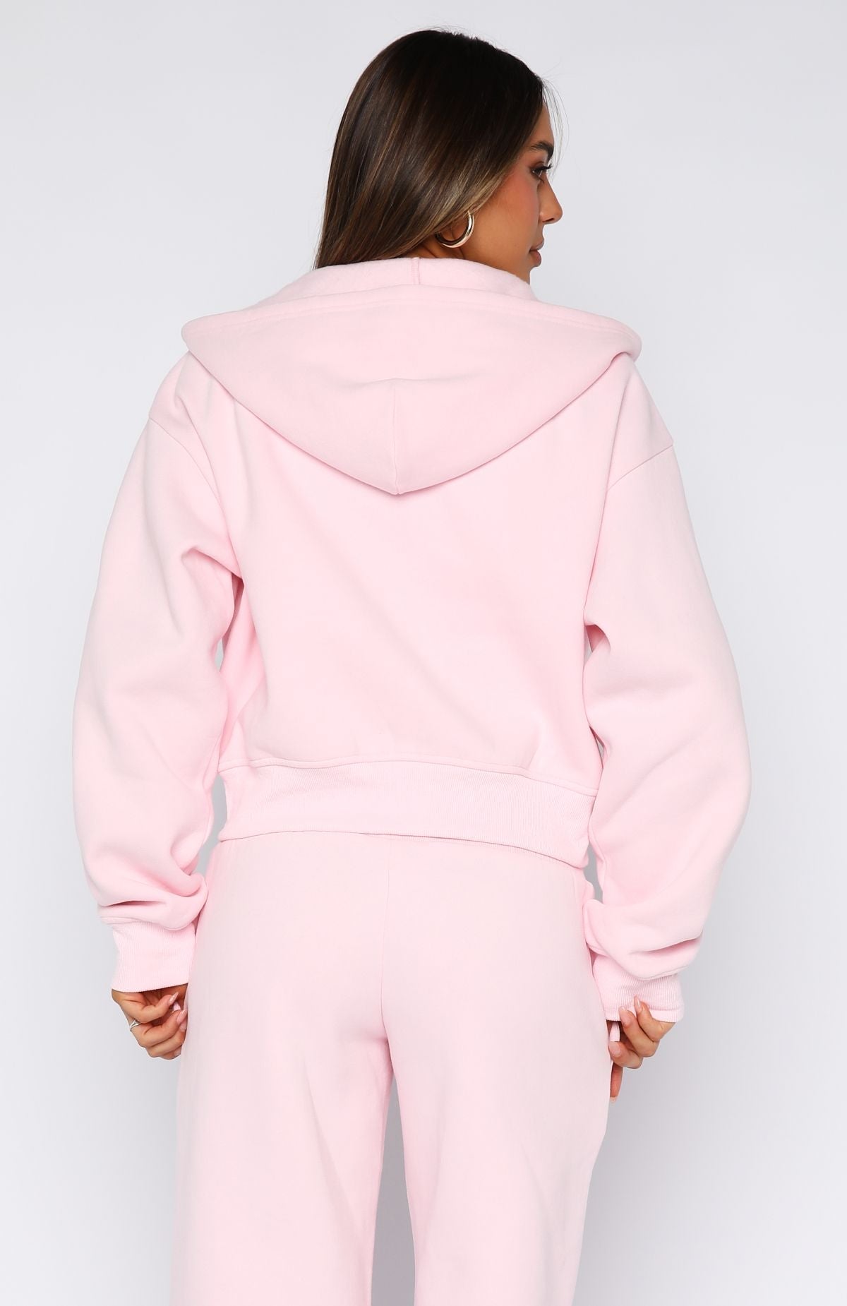 White Fox Come A Long Way Boxy Zip Front Hoodie Pink