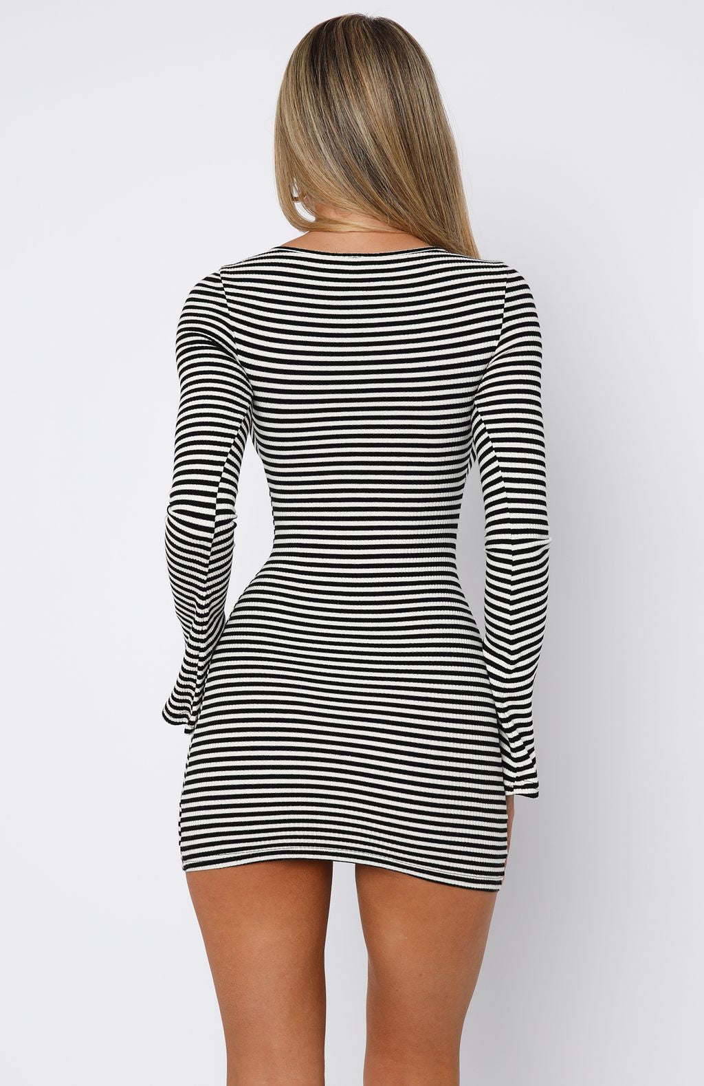 White Fox Lost Files Long Sleeve Mini Dress Black/White Stripe