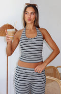White Fox Looking Back Halter Top Grey Stripe