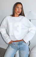 White Fox Playing Ball Oversized Long Sleeve Tee Grey Marle