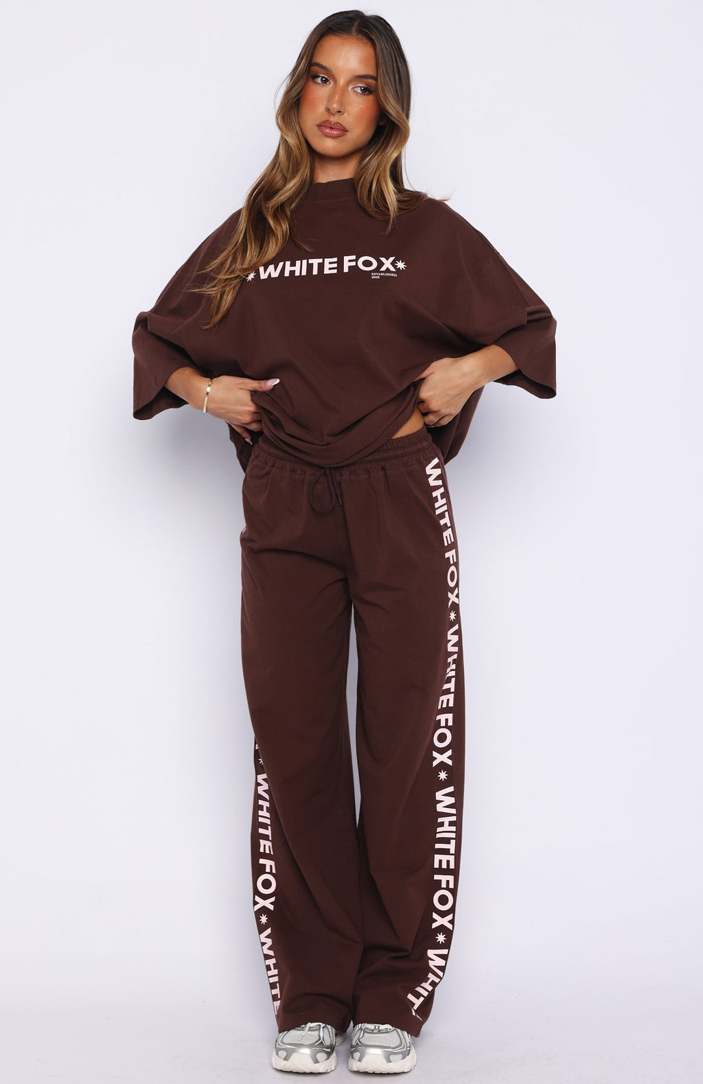 White Fox Tender Hearts Oversized Tee Chocolate