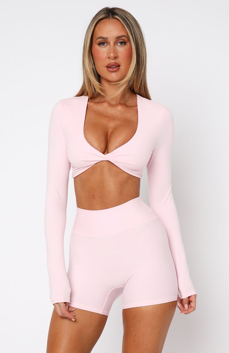 White Fox Over The Line Long Sleeve Crop Ballet Pink