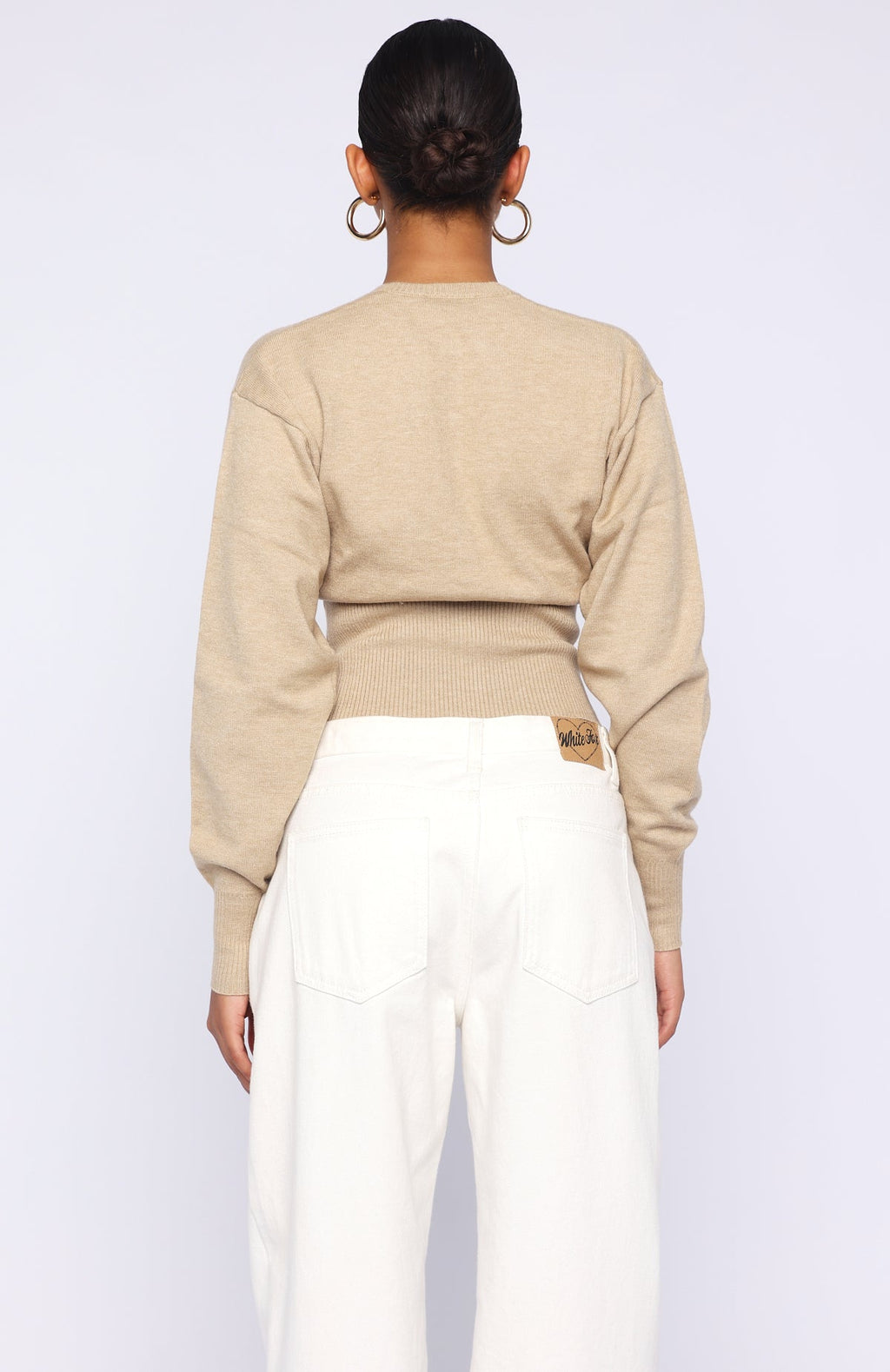 White Fox Cindy Cinched Knit Top Beige