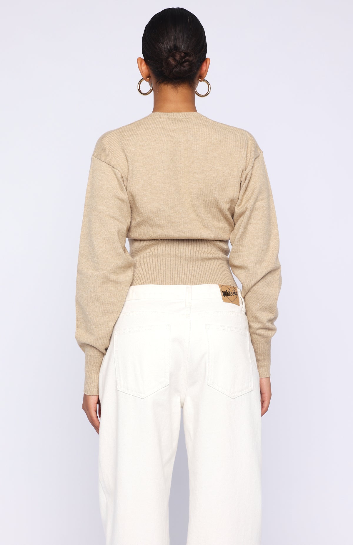 White Fox Cindy Cinched Knit Top Beige