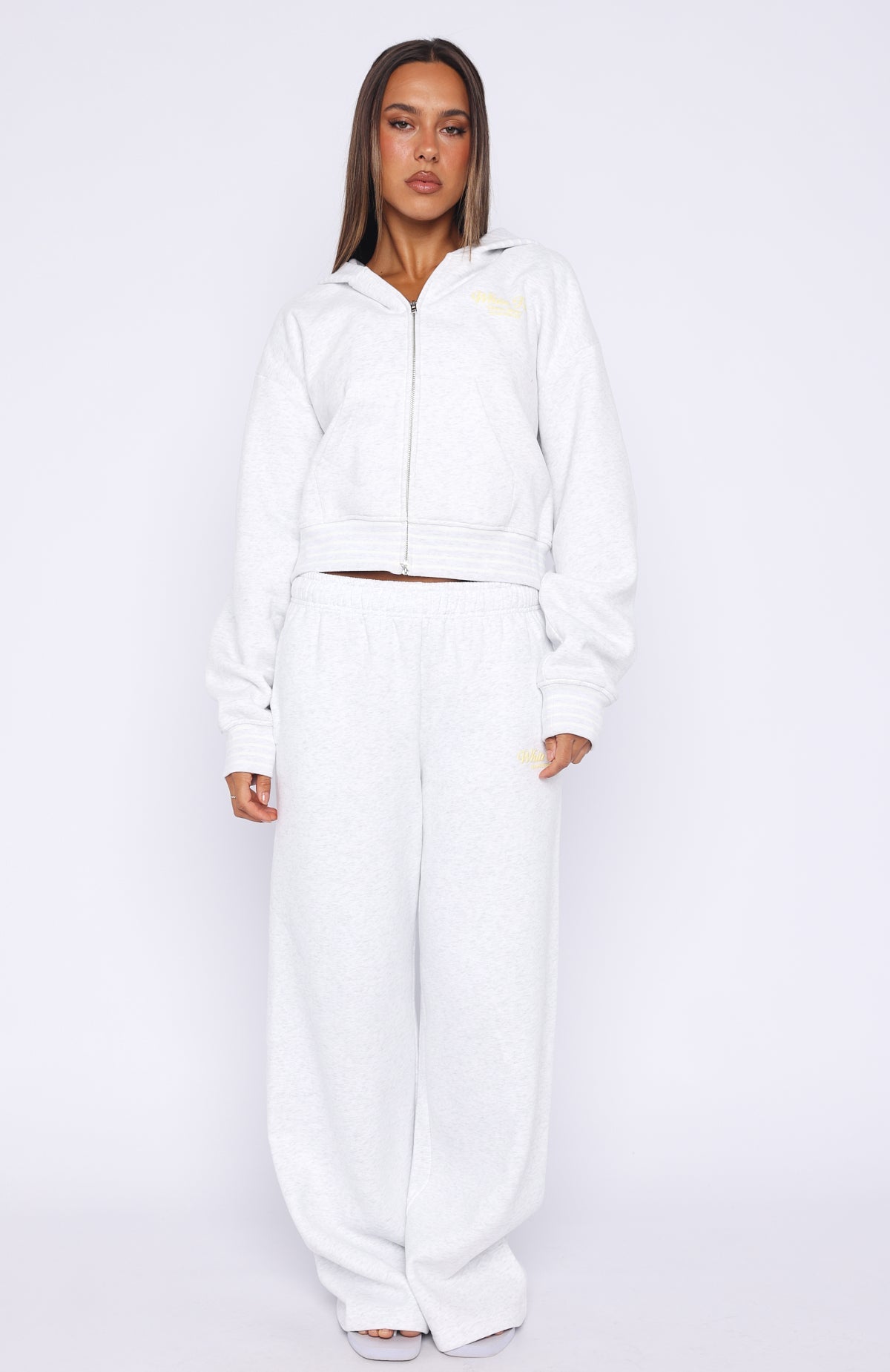 White Fox Verano Sixteen Fiorella Boxy Zip Front Hoodie Grey Marle
