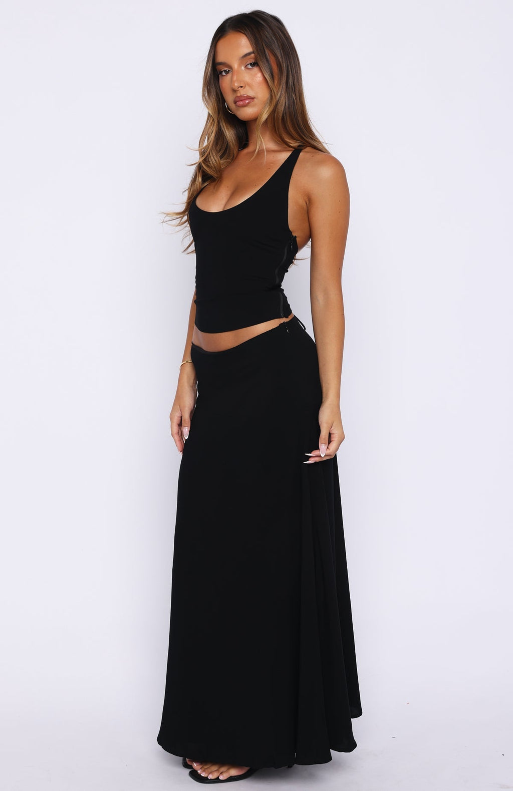 White Fox Sunbliss Maxi Skirt Black