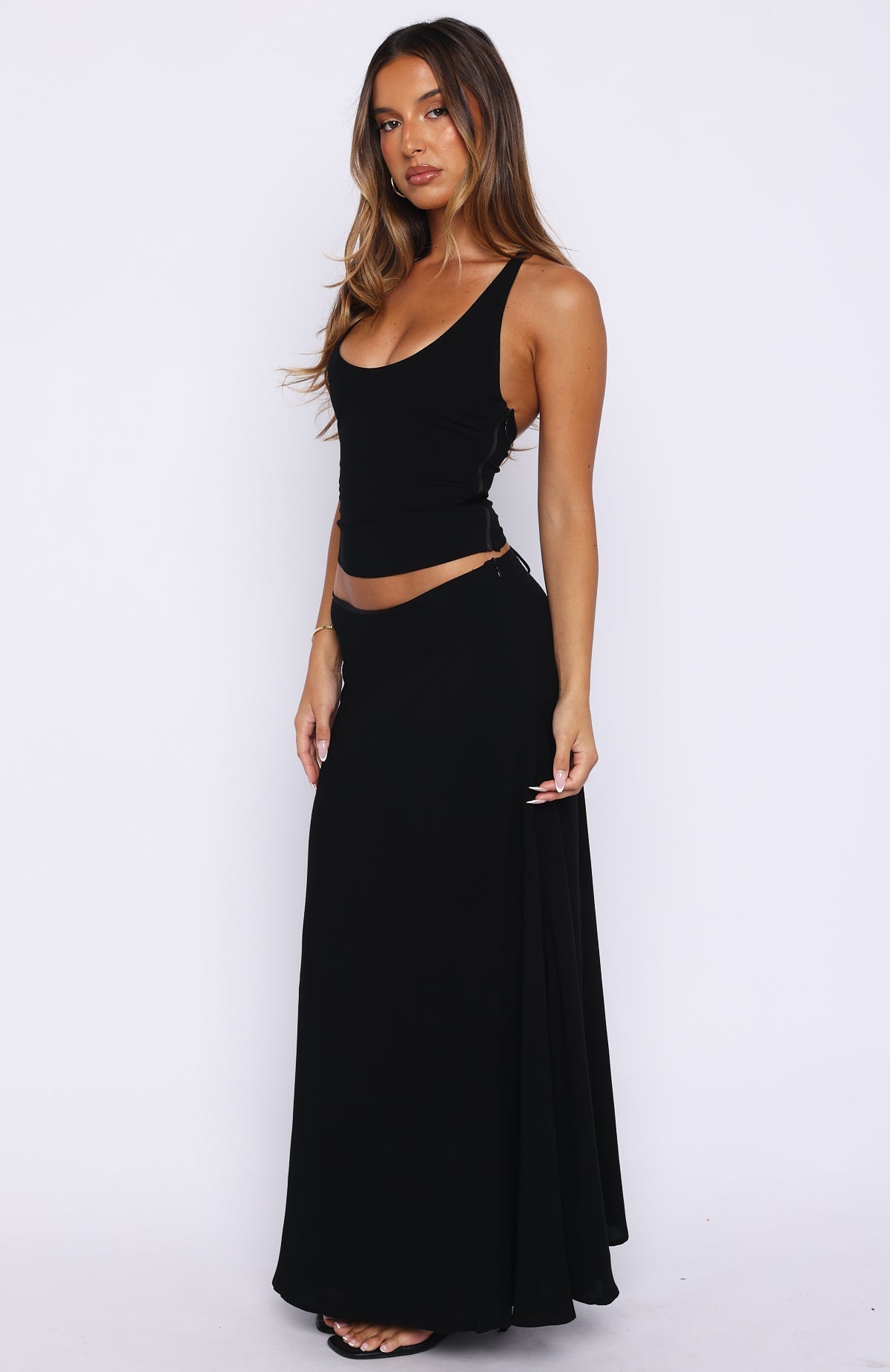 White Fox Sunbliss Maxi Skirt Black