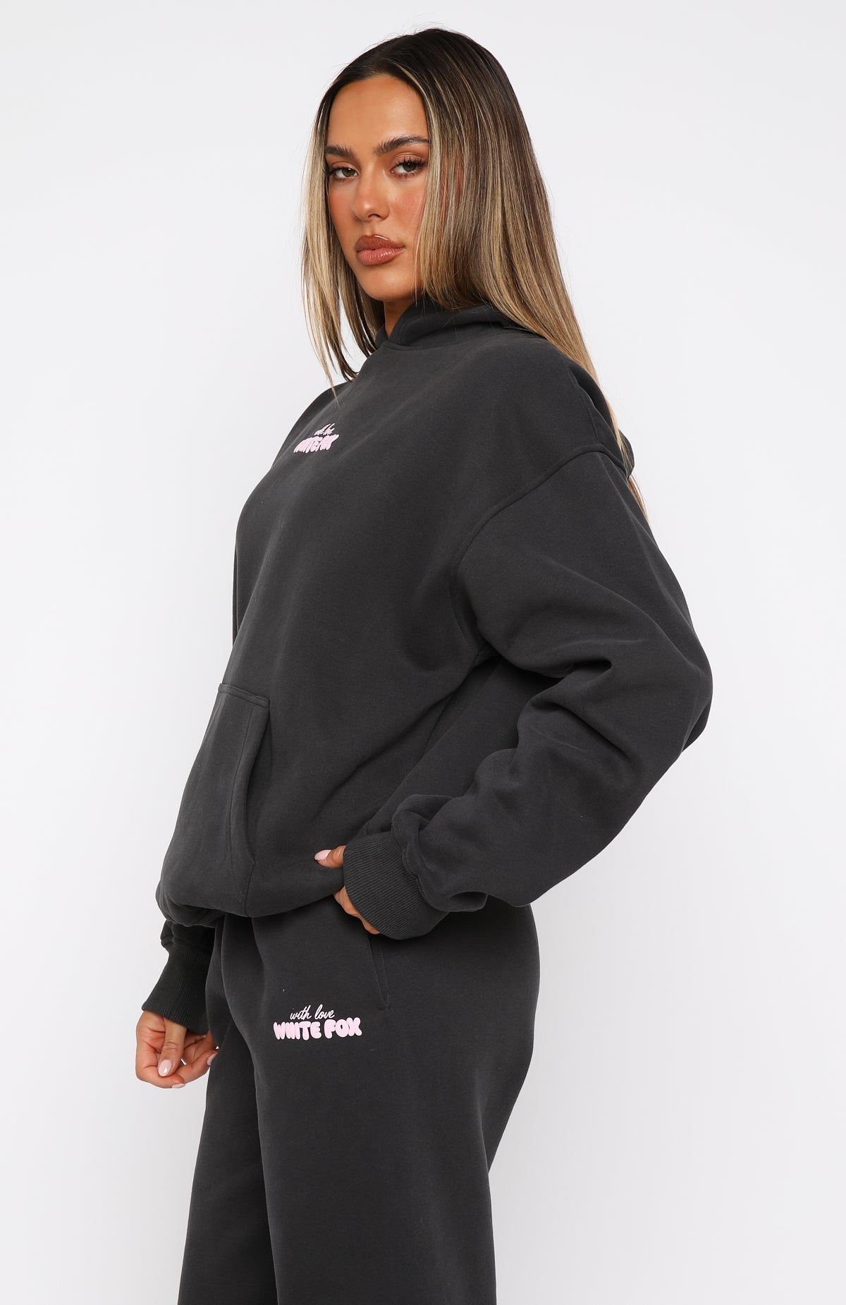 White Fox With Love In The Moment Oversized Hoodie Charcoal