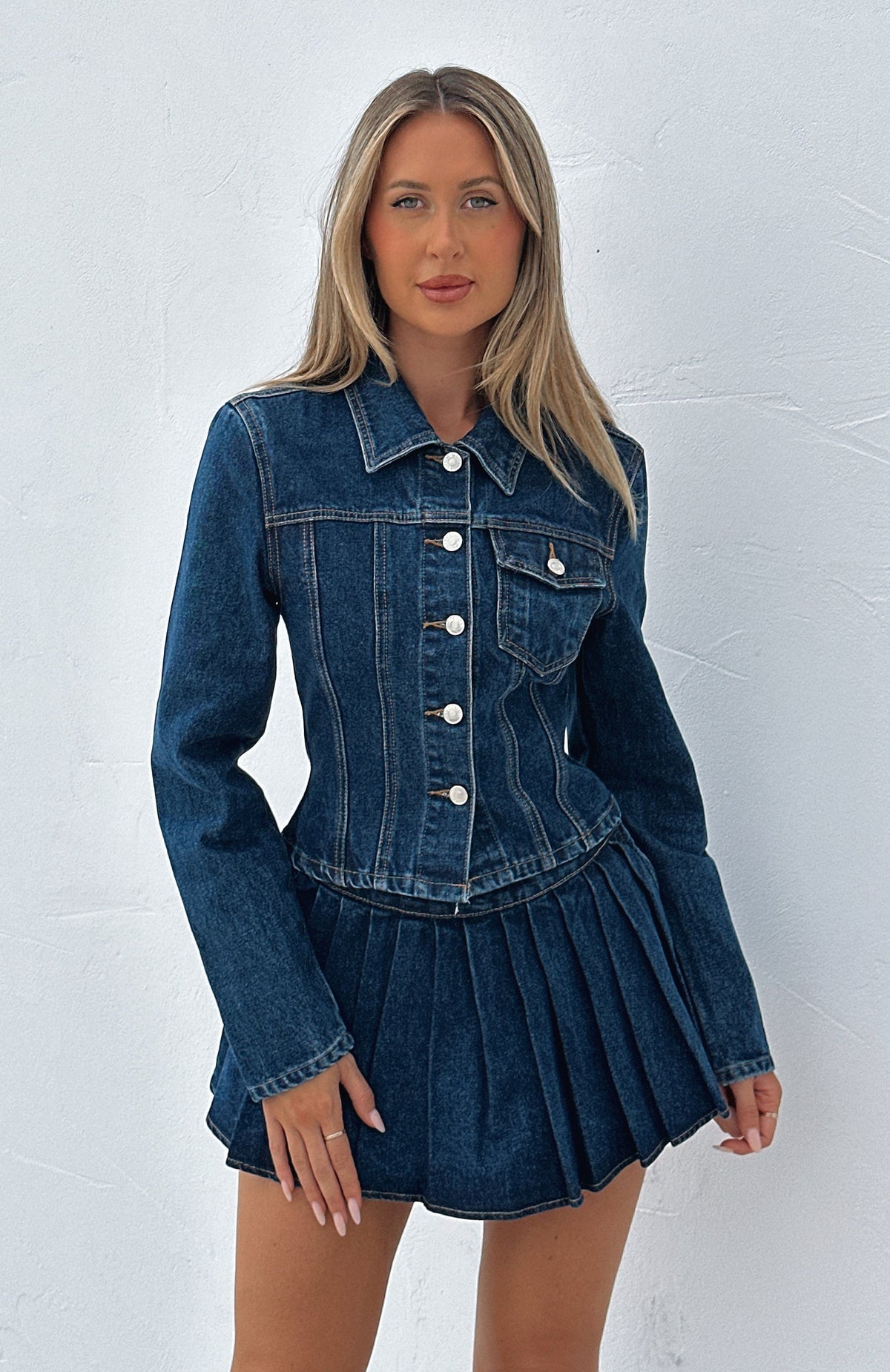 White Fox Ayla Denim Mini Skort Dark Blue