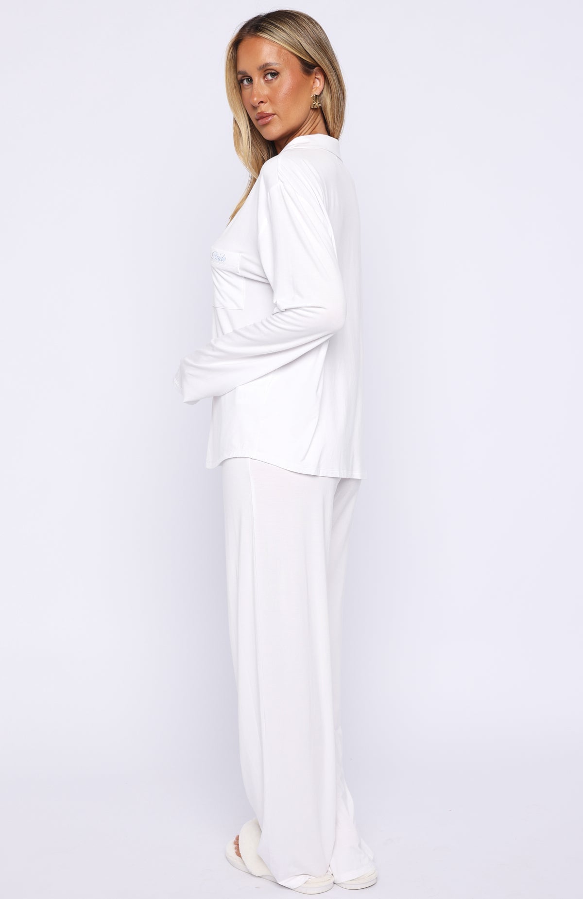 White Fox Bridal Party Long Sleeve Pyjama Set Off White