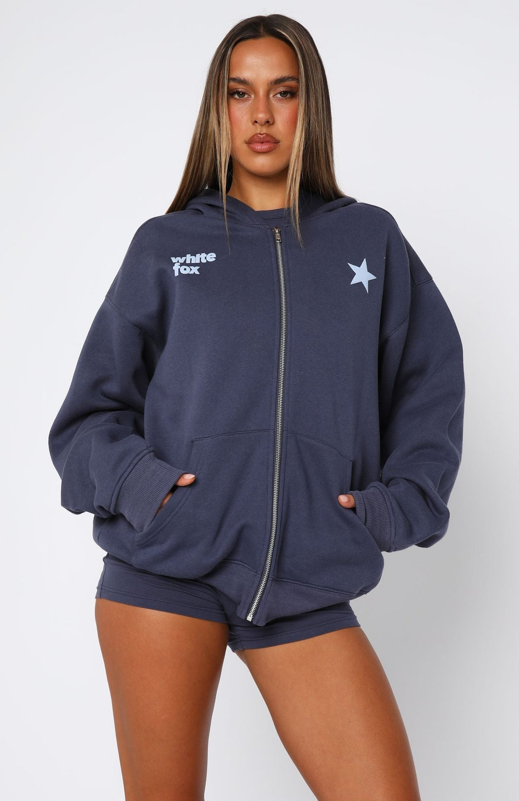 White Fox From The Archives Charli Zip Front Hoodie Navy