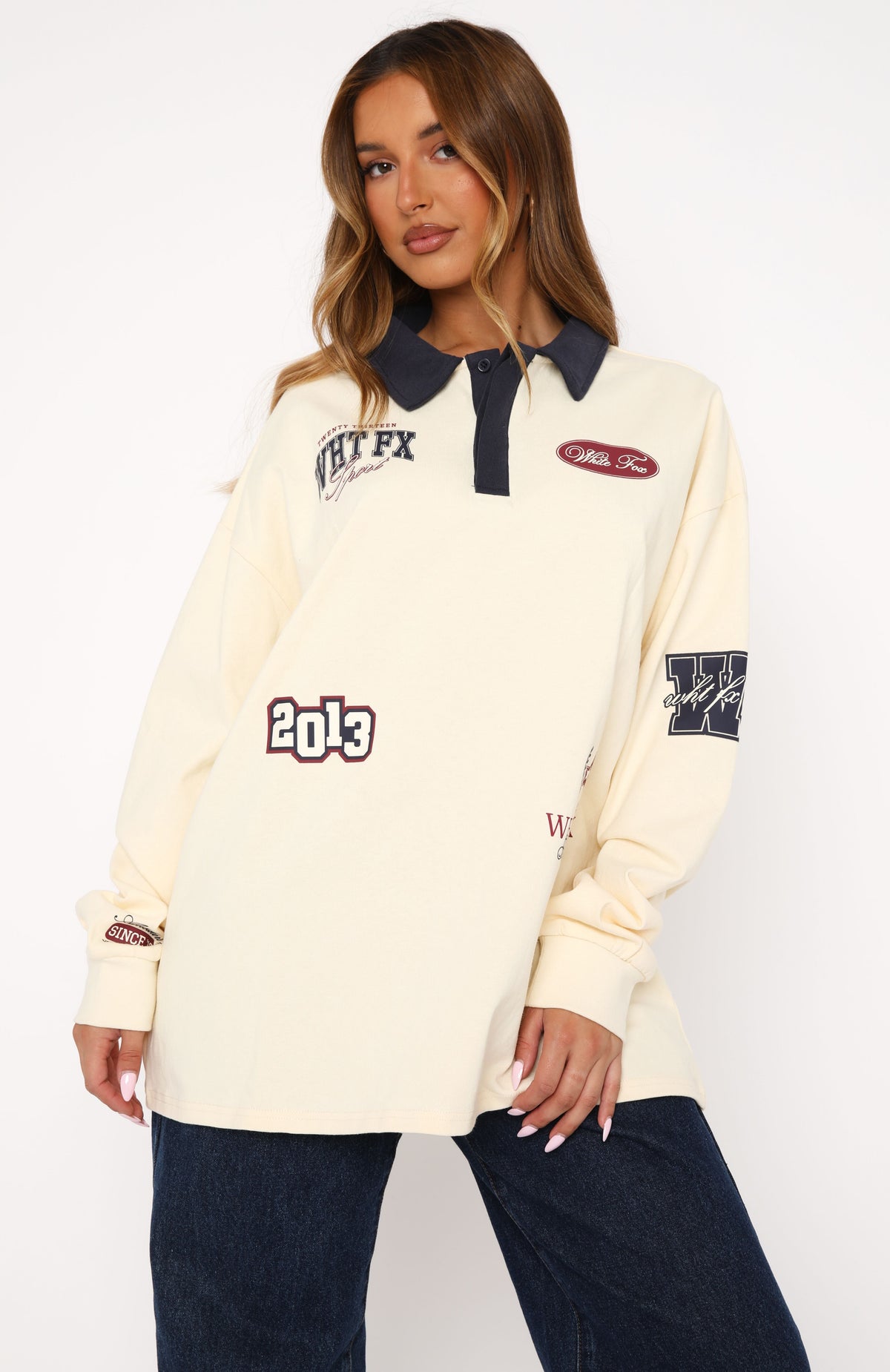 White Fox Only Time Will Tell Oversized Long Sleeve Tee Cream