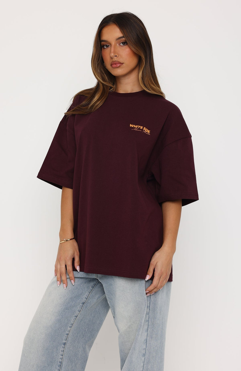 White Fox Give It Time Oversized Tee Plum