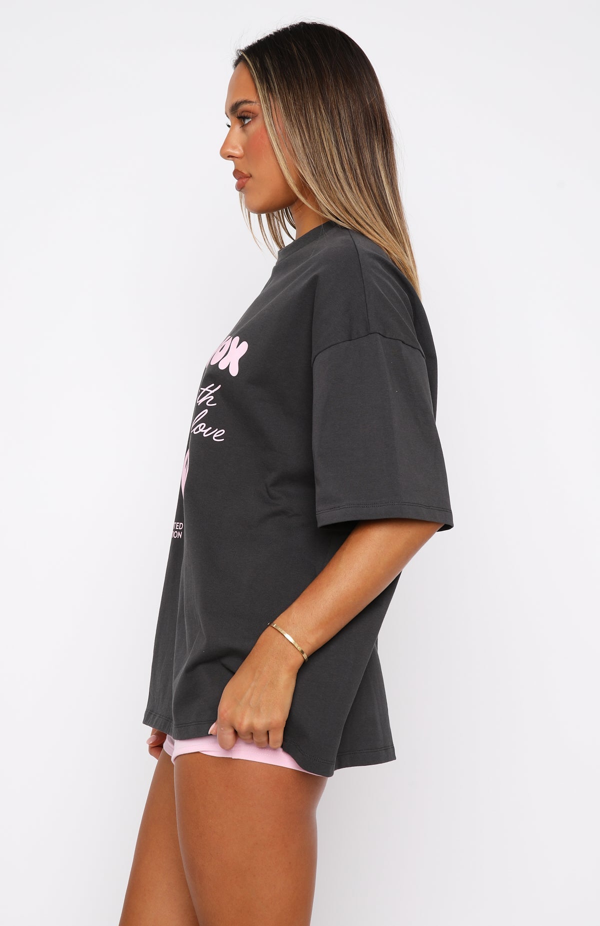White Fox With Love In The Moment Oversized Tee Charcoal
