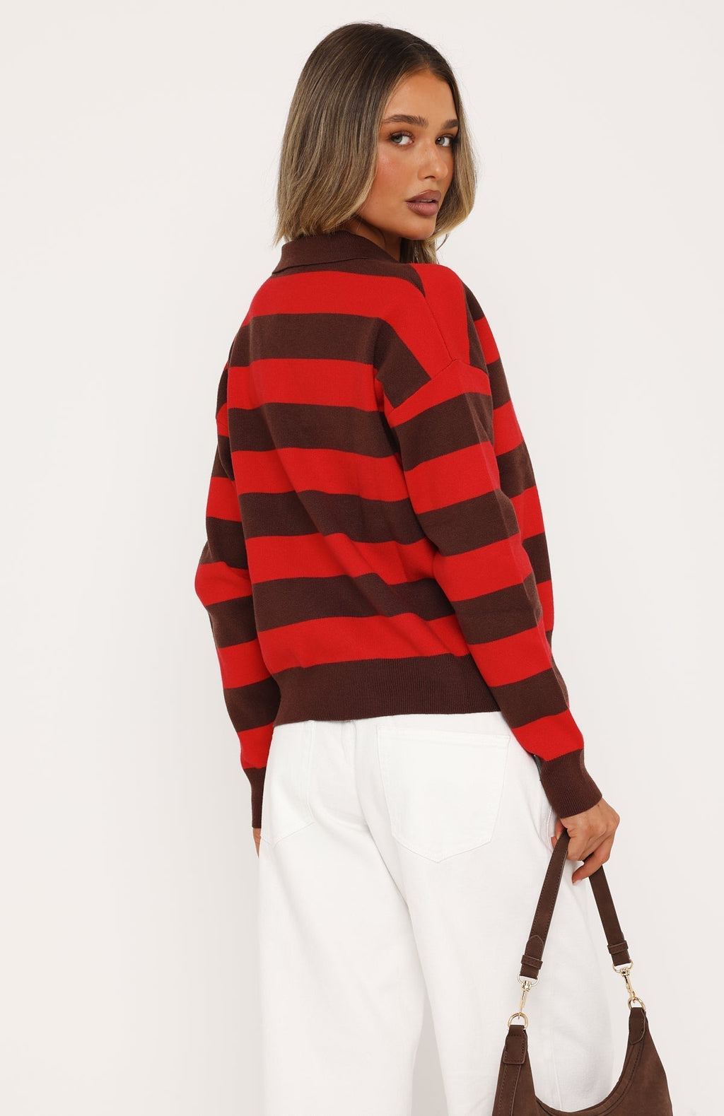 White Fox Ramona Knit Sweater Chocolate/Red