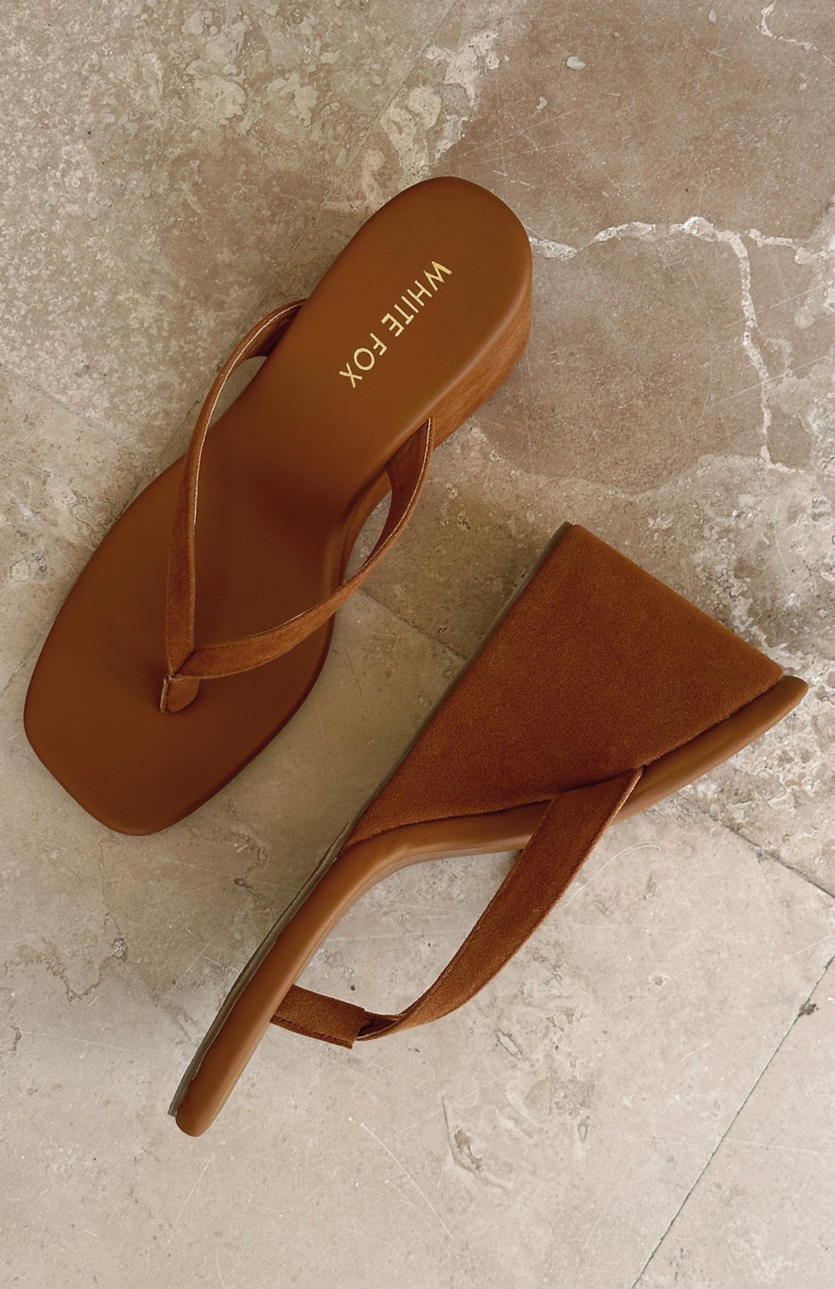 White Fox Grace Wedge Caramel Faux Suede