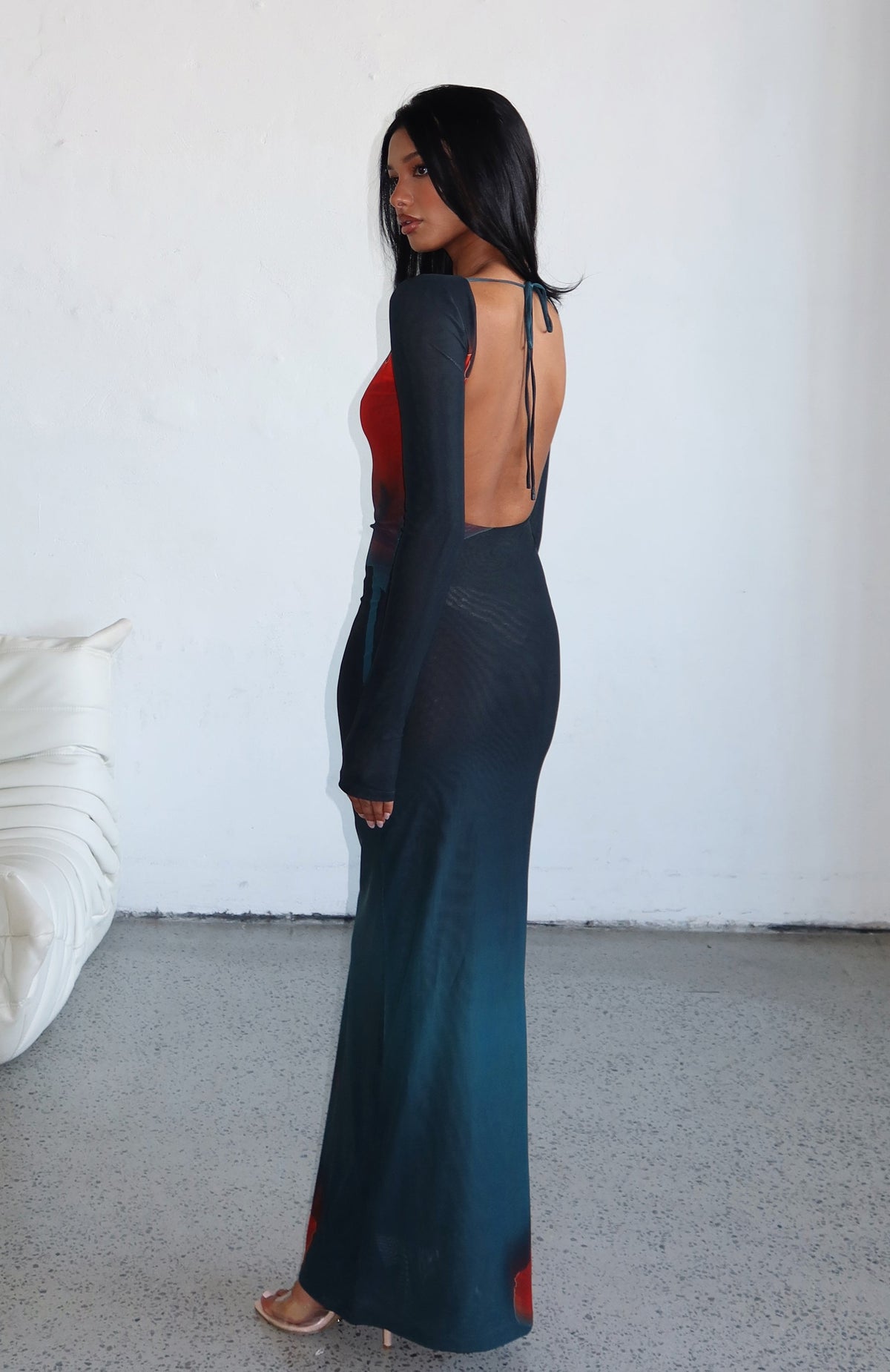 White Fox No Halo Long Sleeve Maxi Dress Midnight Scarlet