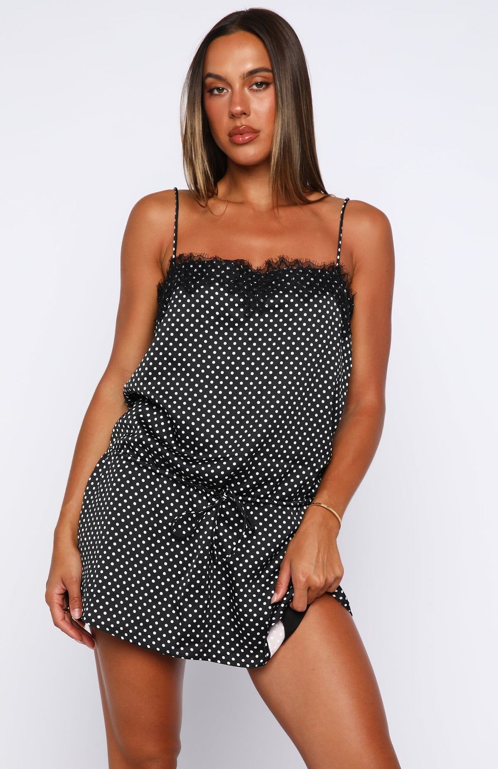 White Fox Lustre Aura Mini Dress Black/White Polka Dot