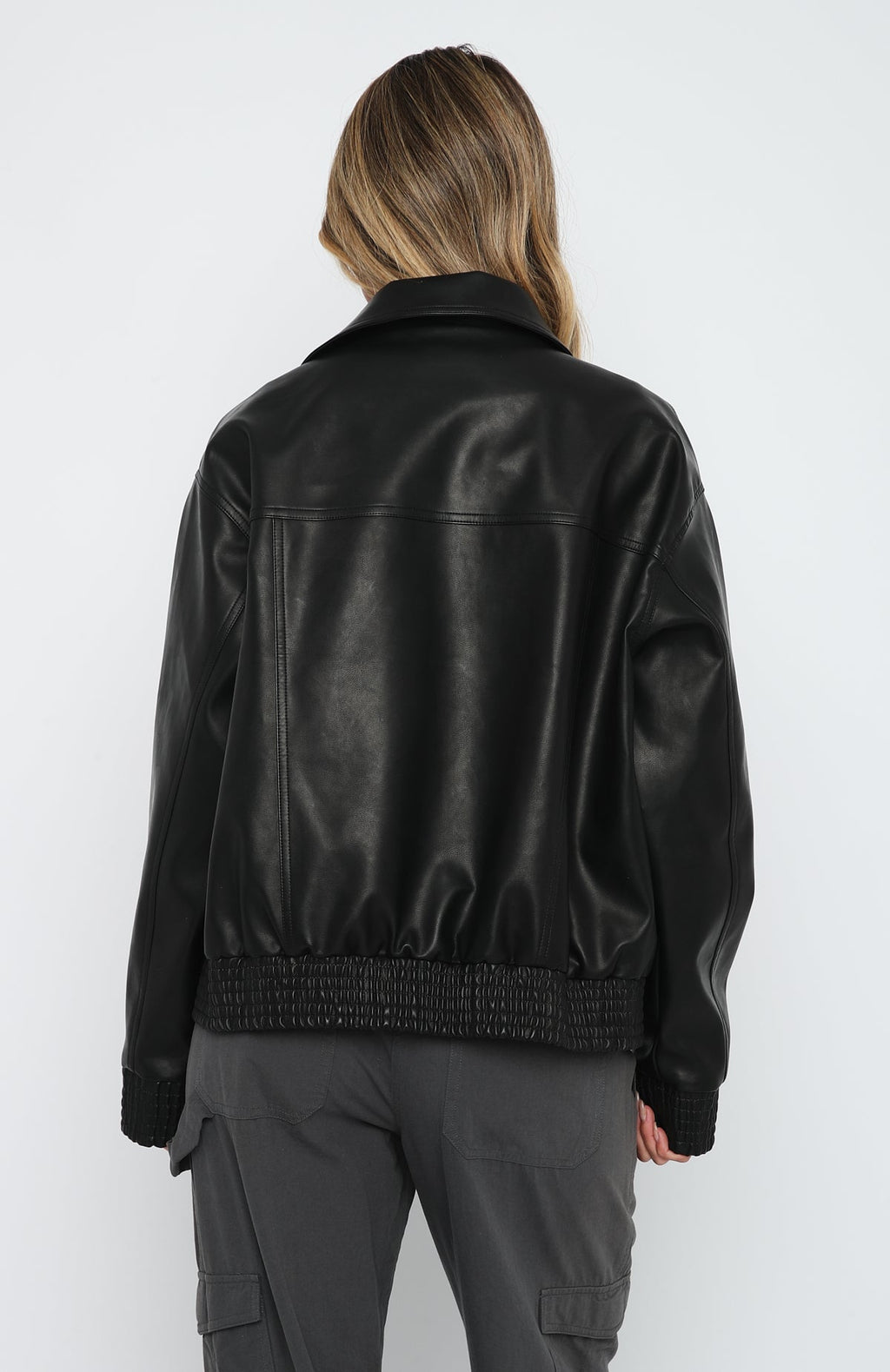 White Fox Make Things Right PU Bomber Jacket Black