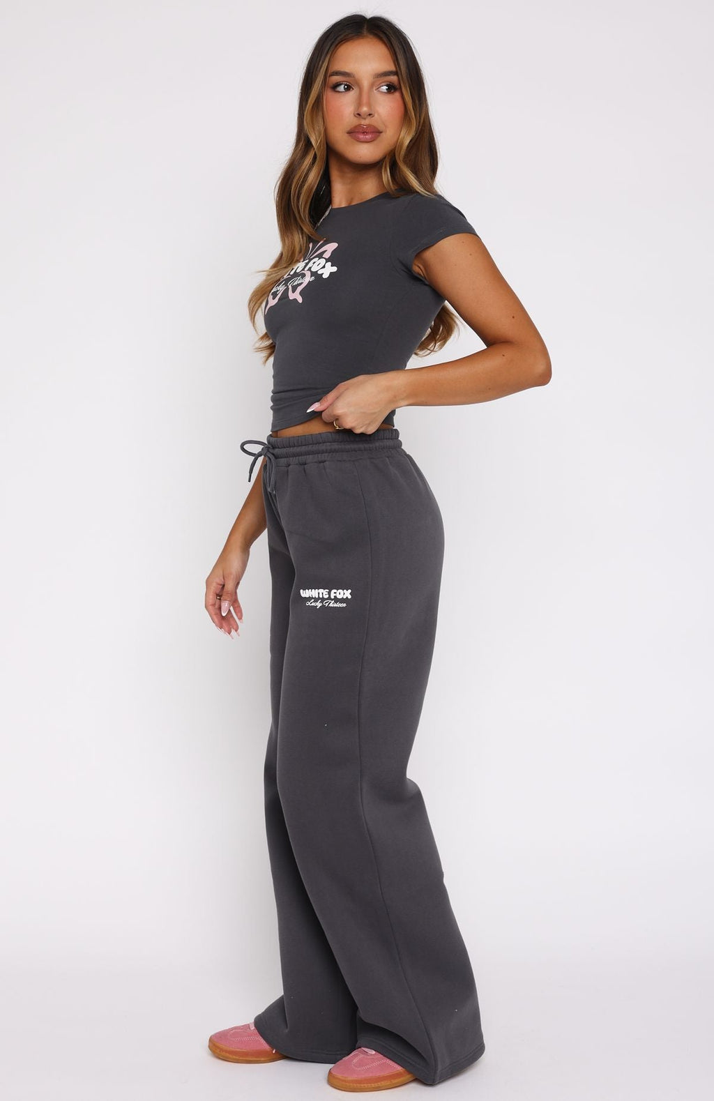 White Fox Lucky Thirteen Audrina Wide Leg Sweatpants Volcanic