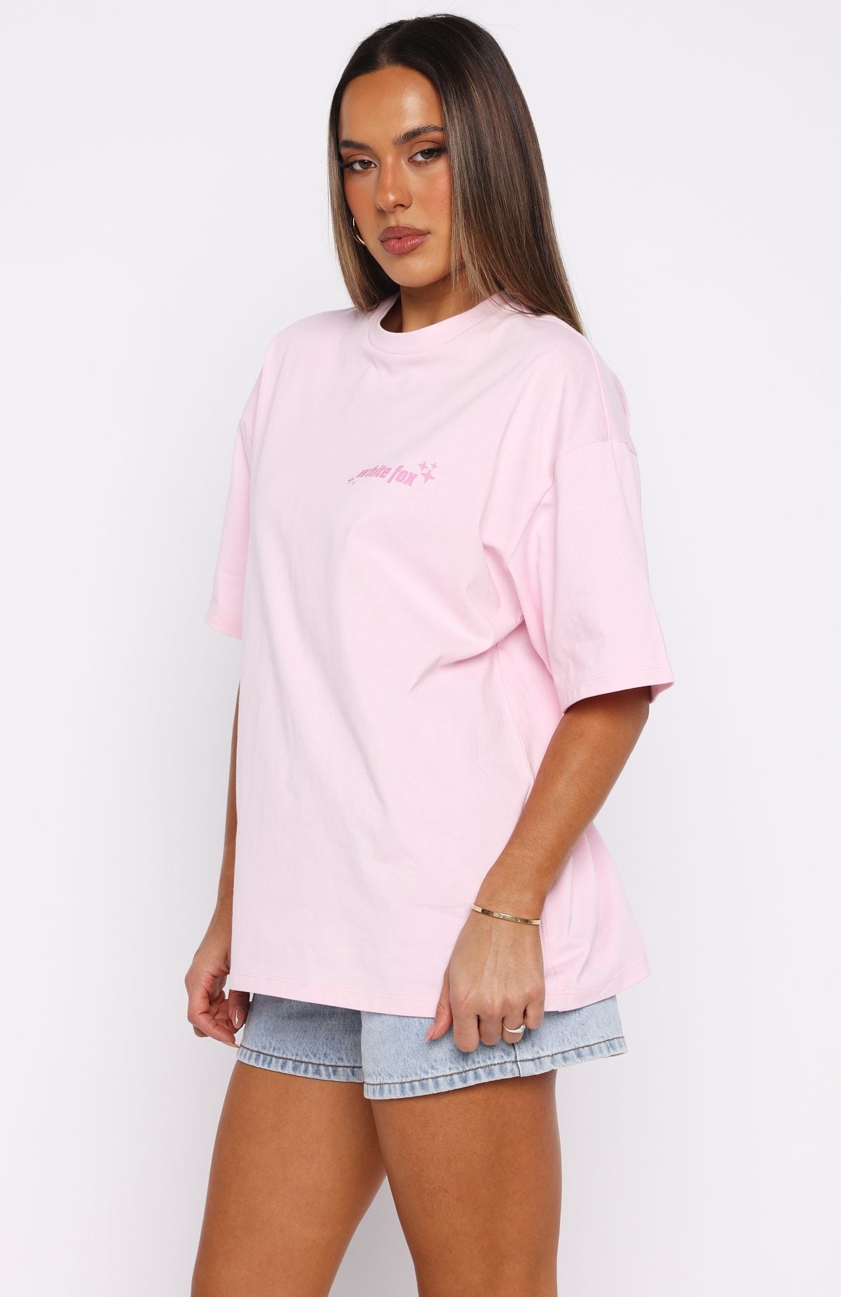 White Fox Pretty In Print Oversized Tee Pink