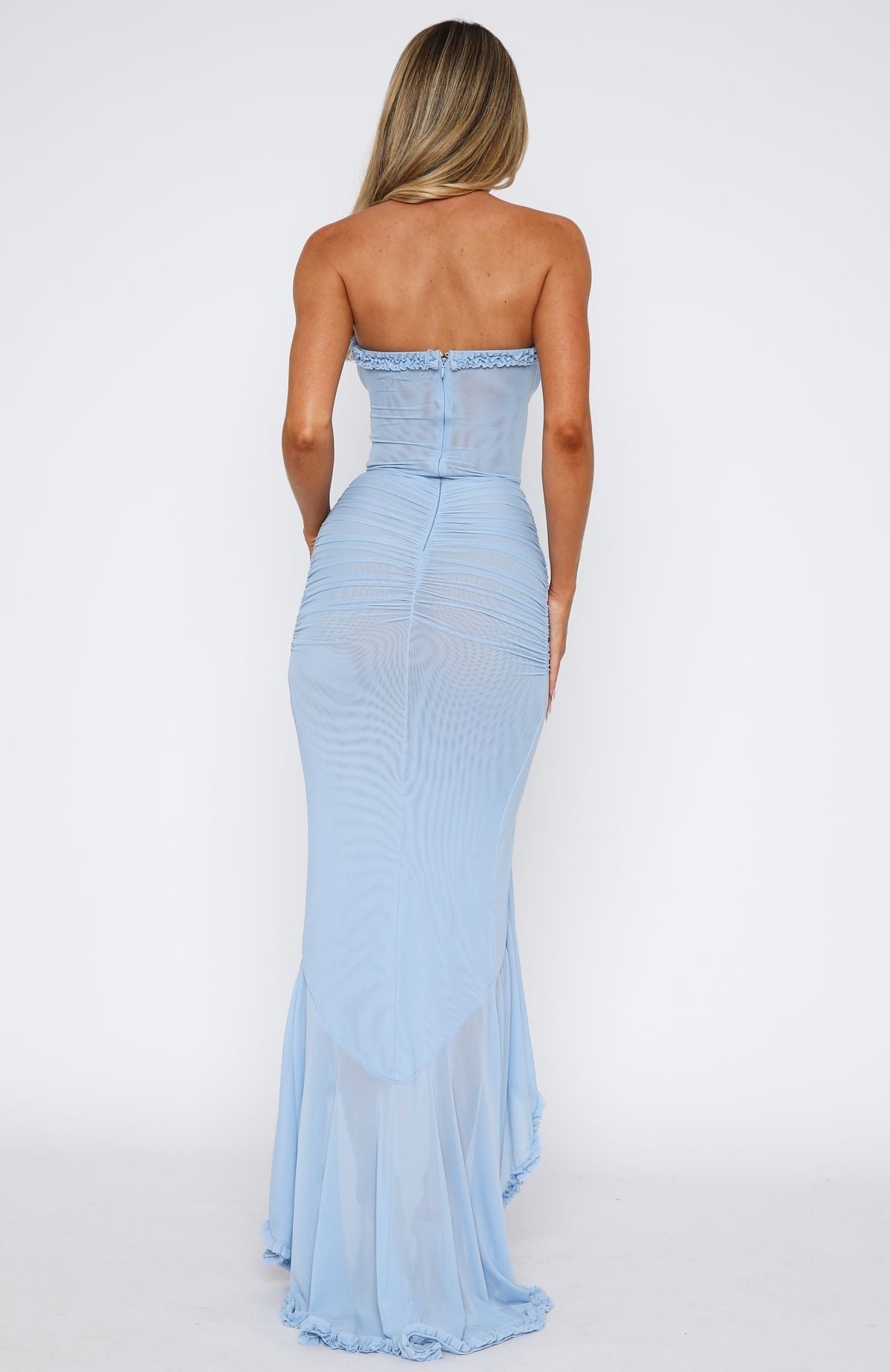 White Fox Still Got It Mesh Maxi Dress Sky Blue